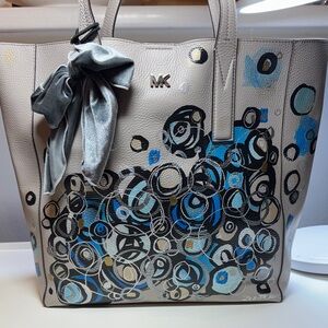 Michael Kors Artist Commissioned Gray and Blue Tote - NEW